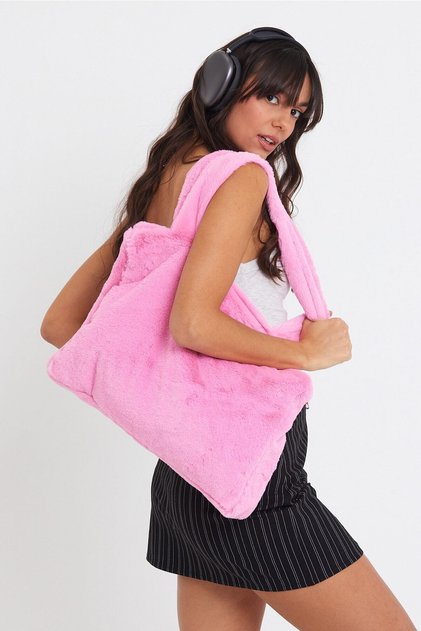 Cindy Pink Laptop Tote / Women's Plush Toscana Computer Bag 42X34 Handle 65 cm
