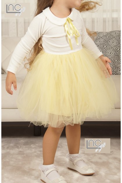 Cotton Lined Tutu Skirt Baby Collar Long Sleeve Dress