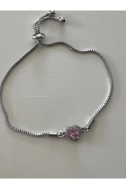 Pink Heart Silver Bracelet with Elevator