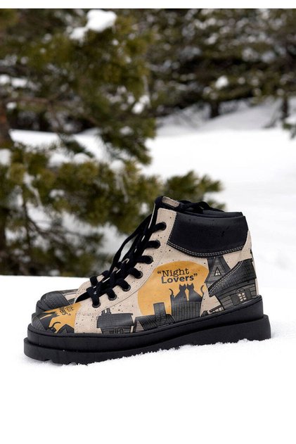 Women's Vegan Leather Black Boots - Night Lovers Design