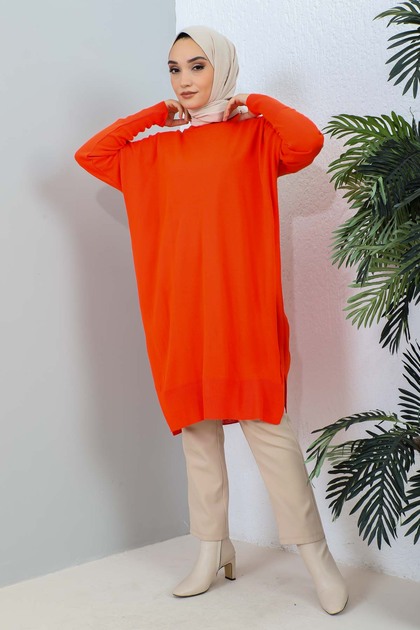 Orange Bisiklet Yaka Merserize Salaş Triko Tunik