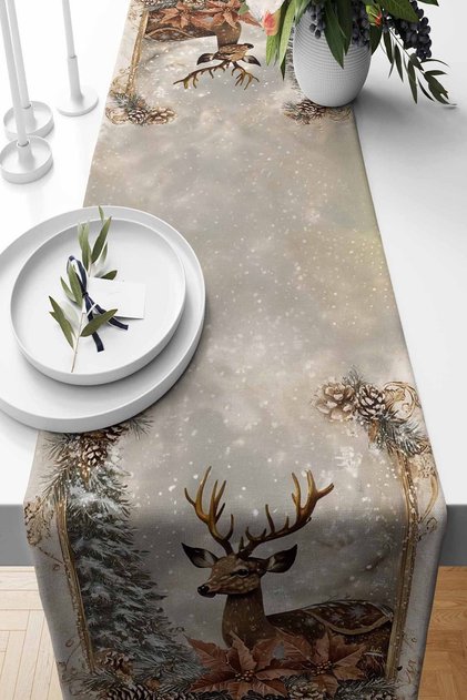 Runner Snowy Christmas Patterned Suede Woven 140*40 cm - New Year - Christmas