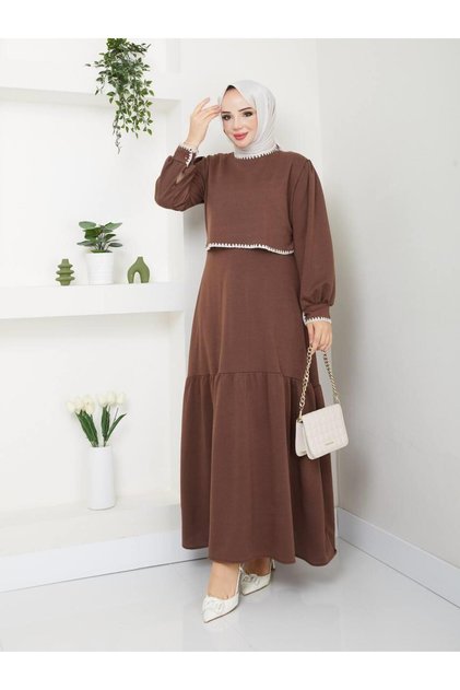Women Style Stripe Detail Two Yarn Hijab Dress