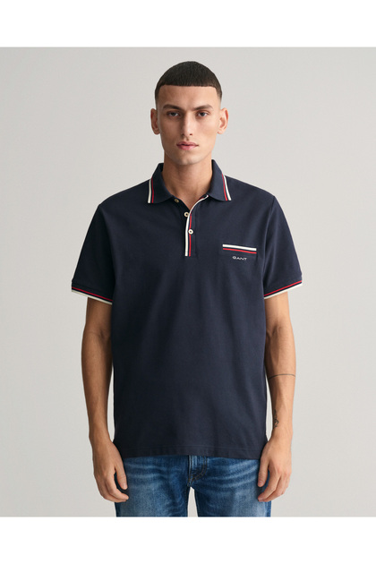 Erkek Lacivert Regular Fit Çizgili Polo