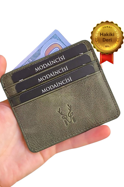 Men's Green Card Holder Mini Genuine Leather Gift Boxed Card Holder Business Card Holder - Ariza
