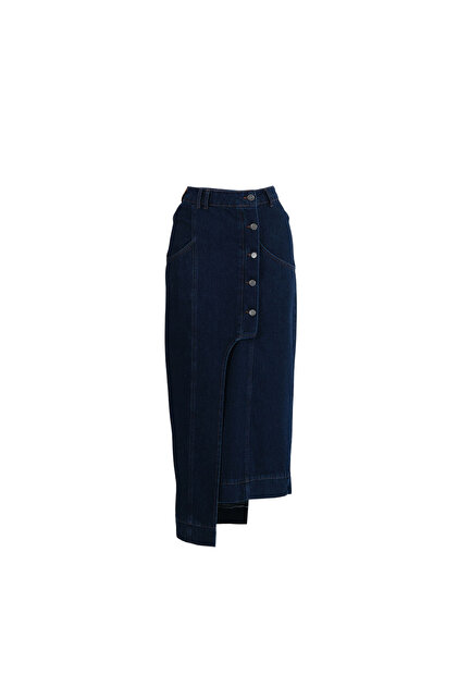 Asimetrik Lacivert Denim Etek