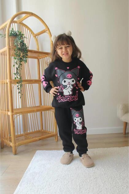 Girl's 3-Thread Kuromi Model Raised Tracksuit Set