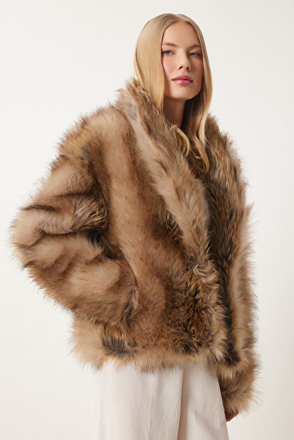 Happiness İstanbul Women's Mink Shawl Collar Faux Fur Jacket