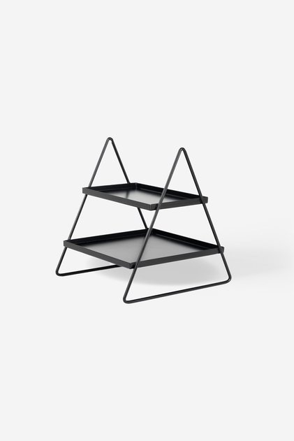 Black Two-Tier Table Top Organizer - Triangle Shaped Multi-Purpose Shelf - Orbit