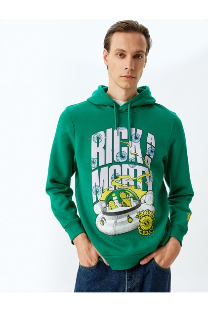 Kapşonlu Şardonlu Pamuk Karışımlı Lisanslı Rick and Morty Sweatshirt