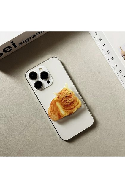 Popsocket Uykucu Sarı Kedi Telefon Tutacağı Kedi Şekilli Epoksi Yüzey Parmak Tutucu