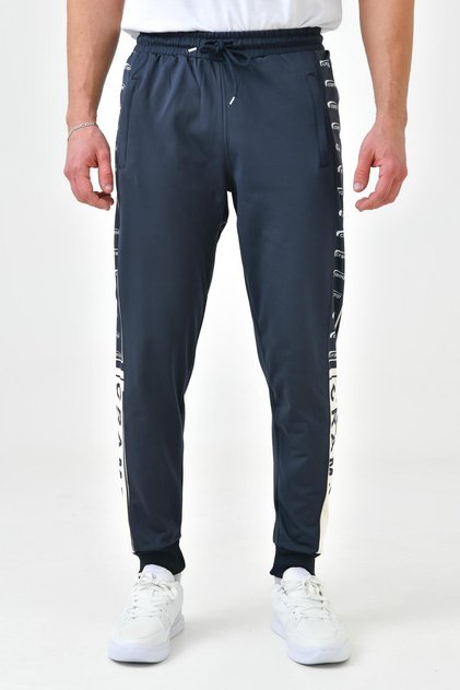 Printed Navy Blue White Zipper Pocket Standard Fit Tracksuit Bottom