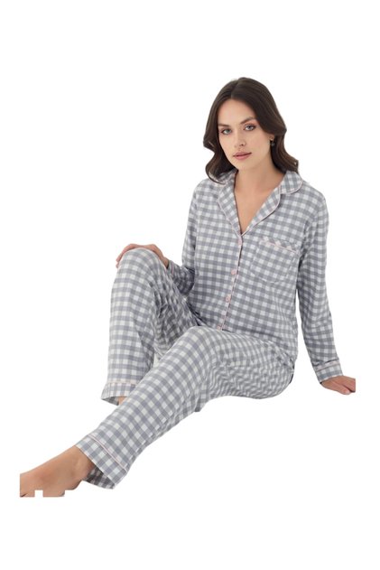 Long sleeved buttoned women's pajama set dfn1829