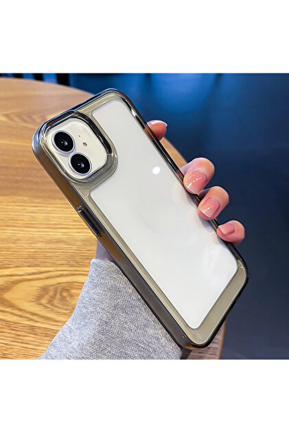 Iphone 11 Için Şeffaf Arkası Sararmaz Sert Mika Yanları Siyah Silikon Kılıflar