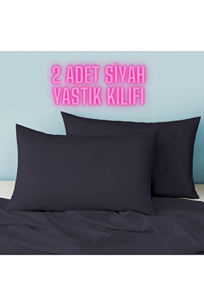 Black Noisy 2 Pieces Black Pillow Case 50x70 Organic Thread