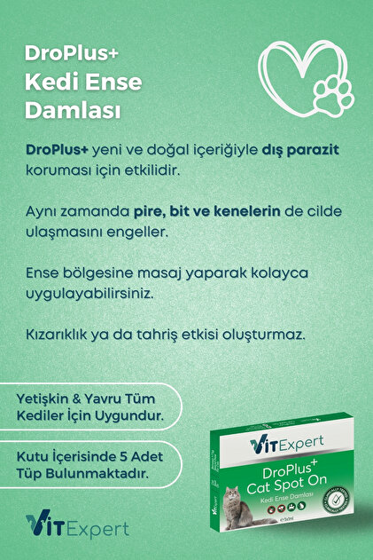 Vitexpert Droplus Kedi Damlası Pire Dış Parazit Bit Kene Deri