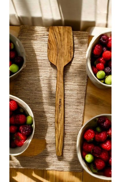 Edremit Zeytin Ağacı Doğal Ahşap El Yapımı Spatula Servis 30 Cm