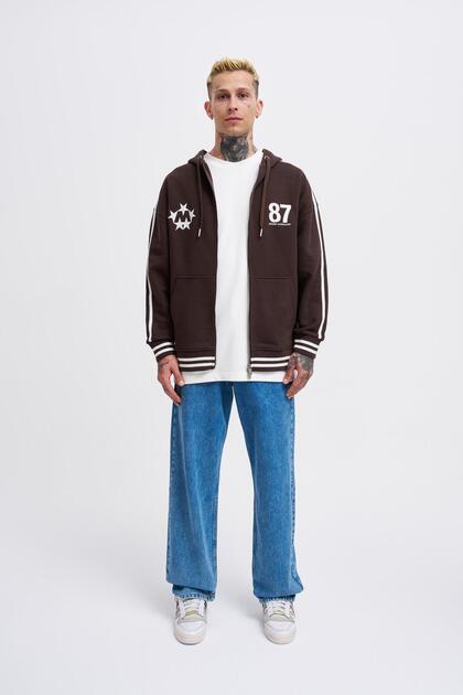 Erkek M Star Logo Kahverengi Zip Jacket