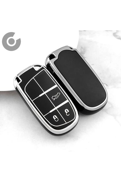 Fiat, Jeep Compatible Egea Cross 500X Grand Cherokee Wrangler Renegade Compass R300C Silver Edge Tpu Key Case Cover (White)