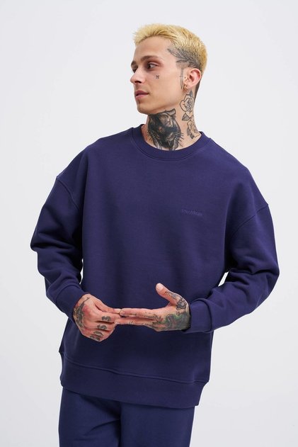 Erkek Basic Diagonal Lacivert Sweatshirt