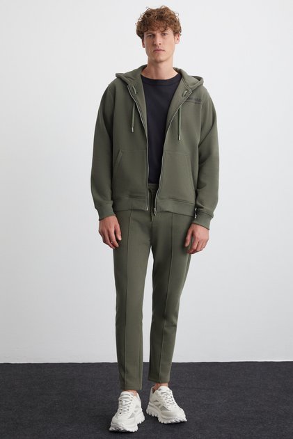 Lamar Men's Cotton Hooded Khaki Sweatshirt