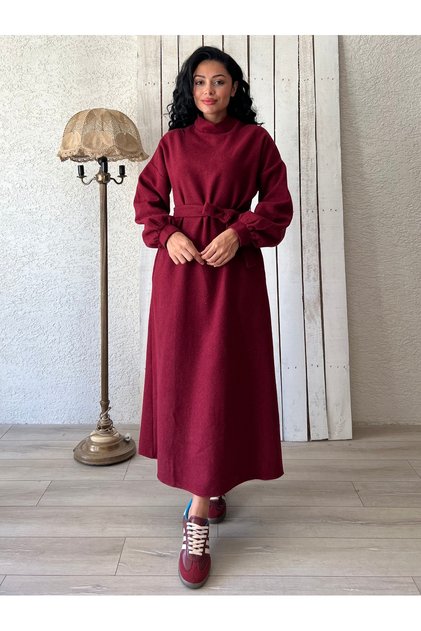 Long Burgundy Casual Stamp Dress