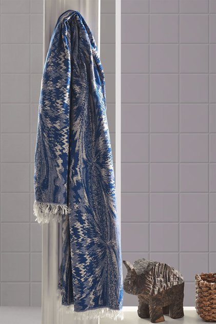 Pestemal 90 x 180 cm Jacquard 100% Cotton Handwoven with Tasseled | Boxed Respiro | Blue -bbej