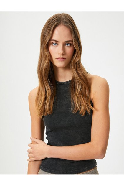 Cotton Athlete Pale Effect Halter Neck Ribbed