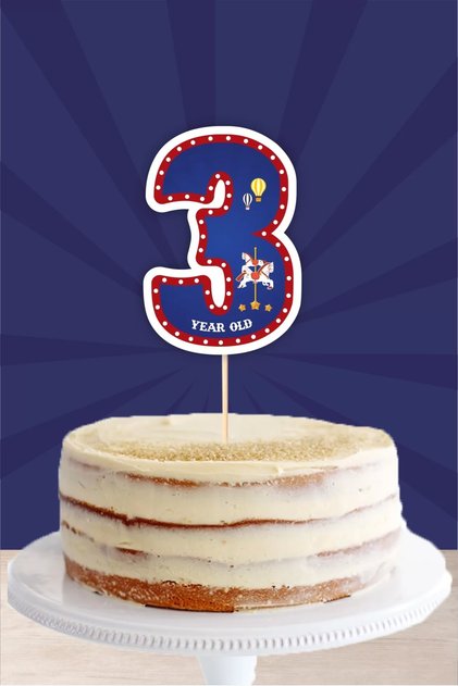 Amusement Park Themed 3 Year Old (three) Cake Decoration *thick Paper
