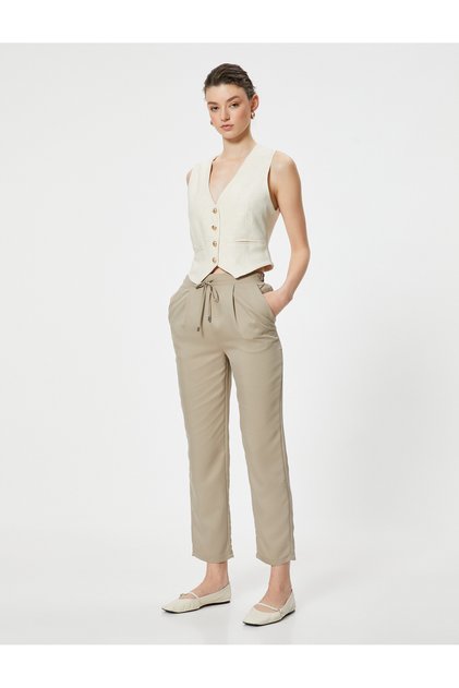 Chino Trousers Lace-up High Waist Pocket Detailed