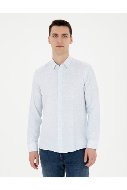 Light Blue Slim Fit Long Sleeve Shirt 50283503-Vr095