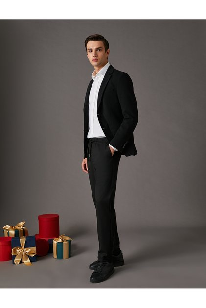 Fabric Trousers Slim Fit Lace Waist Pocket Detailed Ankle Length