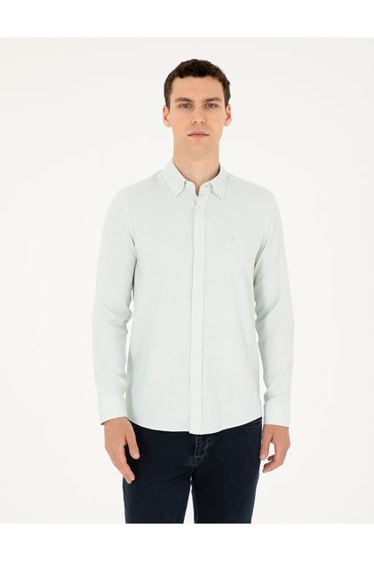Green Slim Fit Long Sleeve Shirt 50291042-Vr016