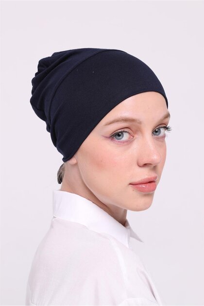 Navy Blue Back Tied Hijab Bonnet Viscose Fabric Seamless Interlocking Lycra Inner Bonnet 3010_02
