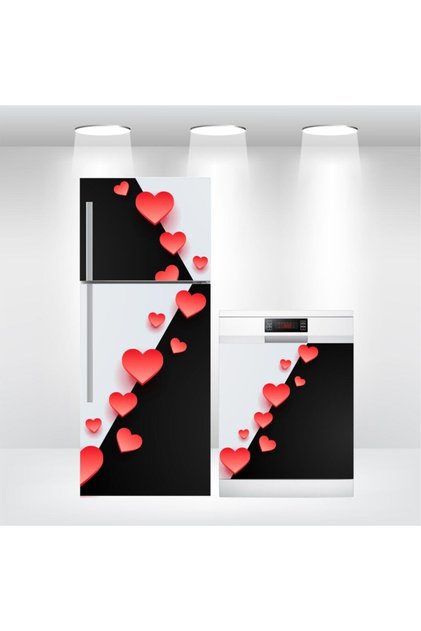 Refrigerator and Dishwasher Door Self Adhesive Sticker Foil Covering Hearts