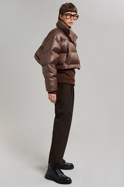Madmext Brown Zipper Detailed Shortable Puffer Jacket Mg1398