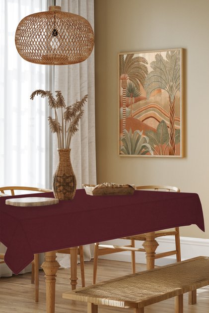 Tablecloth - Velvet Textured Series Claret Red Care Free (Stain-Proof and Non-Wrinkle) Tablecloth