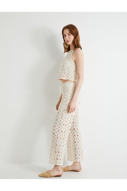 Crochet Trousers Normal Waist Zippered Straight Leg