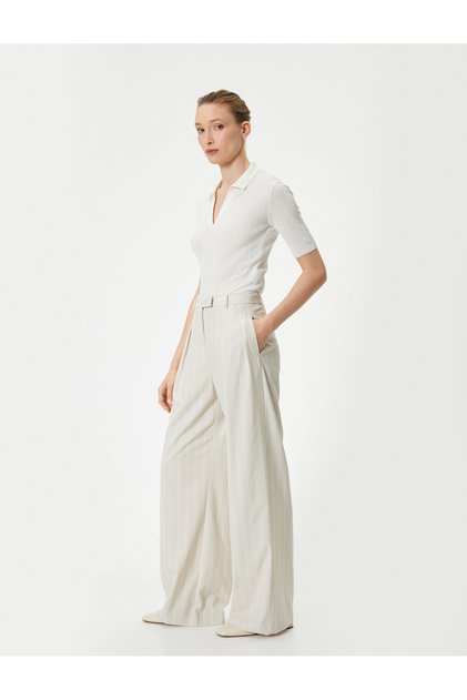 Wide Leg Palazzo Trousers Regular Waist Pocket Detailed Viscose Mixed