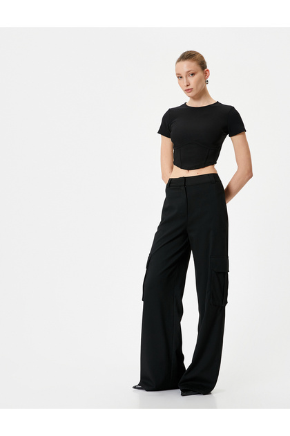 Crew Neck Short Sleeve Crop T-Shirt - Corset Look