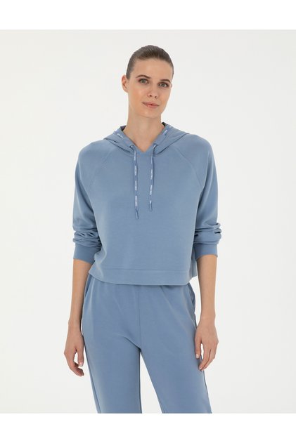 Hanorac scurt din țesătură modal, croială regulară, Indigo 50283339-VR028