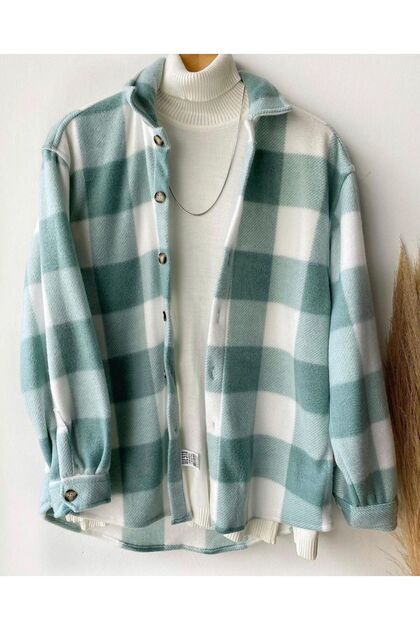 Mint Oversized Thick Winter Checked Cotton Men's Lumberjack Shirt