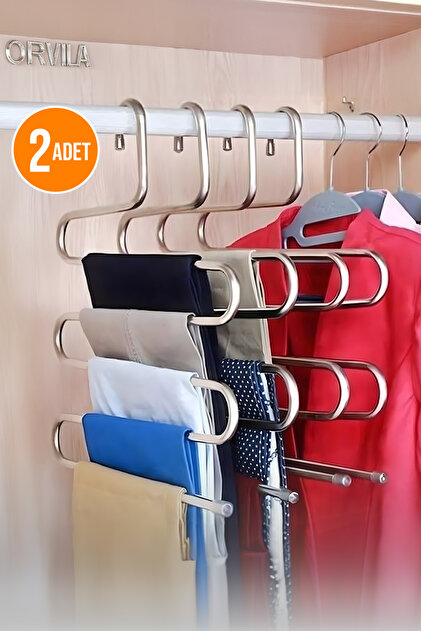 2 Pieces 5 Compartment Metal Clothes and Trousers Hanger - Clothes Scarf Scarf Organizer Hanger