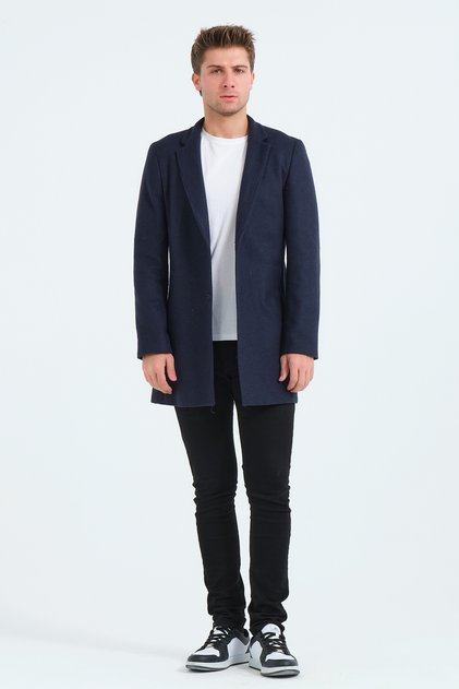 Lacivert Erkek Slim Fit Regular Kaşe Kaban, Ceket, Mont