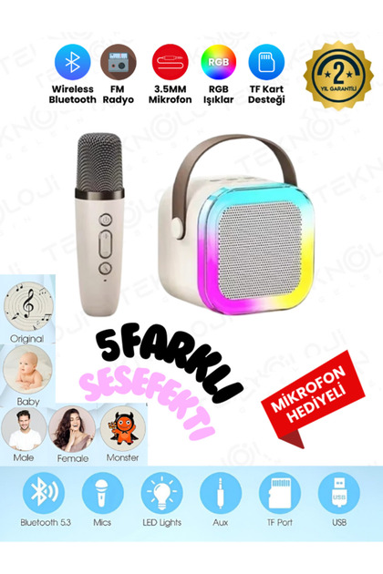 Teknoloji Gelsin K12 Kablosuz Bluetooth Hoparlör Karaoke Mikrofon