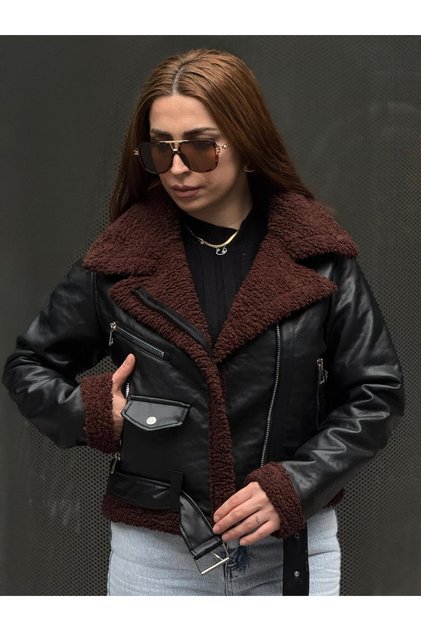 KADIN KRUVAZE YAKA DERİ MONT