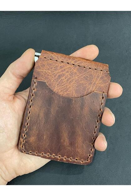 Genuine leather wallet with money clip card holder