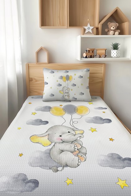 Balloon and Elephant Patterned Single Child Pique Set Tlap-141