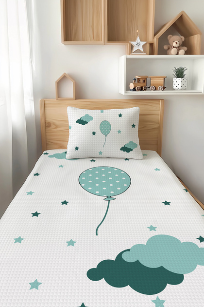 Green Balloon Patterned Single Children's Pique Set Tlap-200
