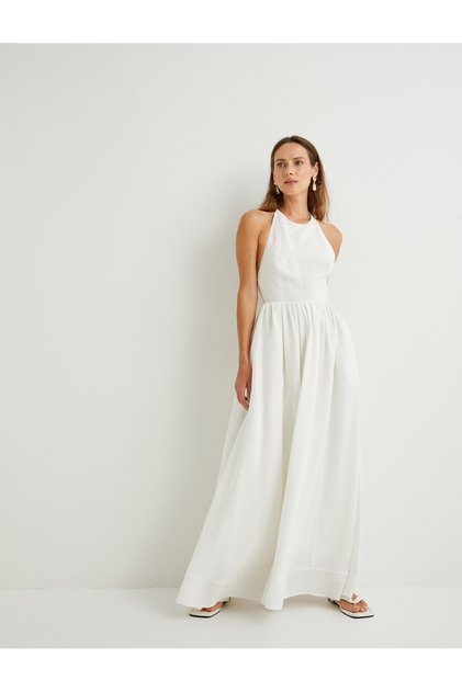 X Şahika Ercümen - Langes Kleid aus Viskose mit Neckholder-Ausschnitt und Futter